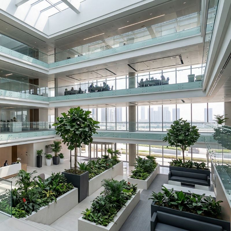 GRP-planters-installed-in-a-commercial-office-lobby-during-interior-fit-out