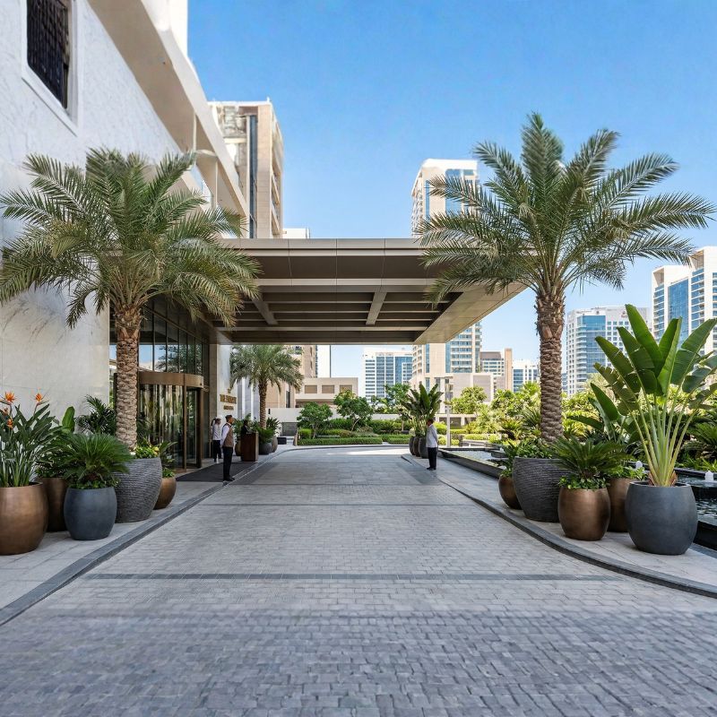 hotel-entrance-landscape-featuring-statement-hospitality-planters